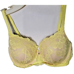 Victoria’s Secret Body By Victoria Lace Overlay Yellow Underwire Bra 34DD
